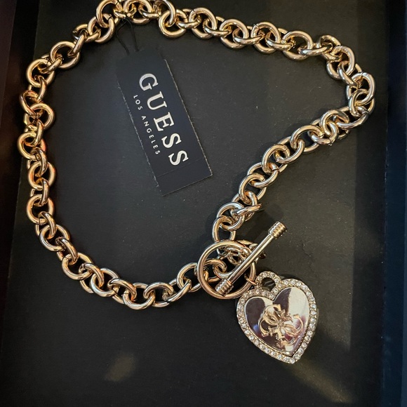 Guess Jewelry Nwt Gold Guess Necklace With Heart Charm Poshmark
